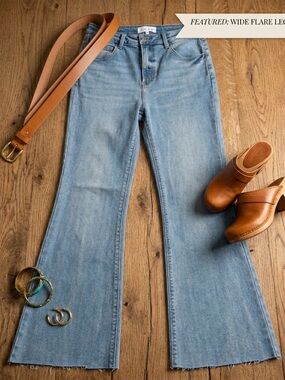 Risen Jeans High Rise Raw Hem Flare Jeans